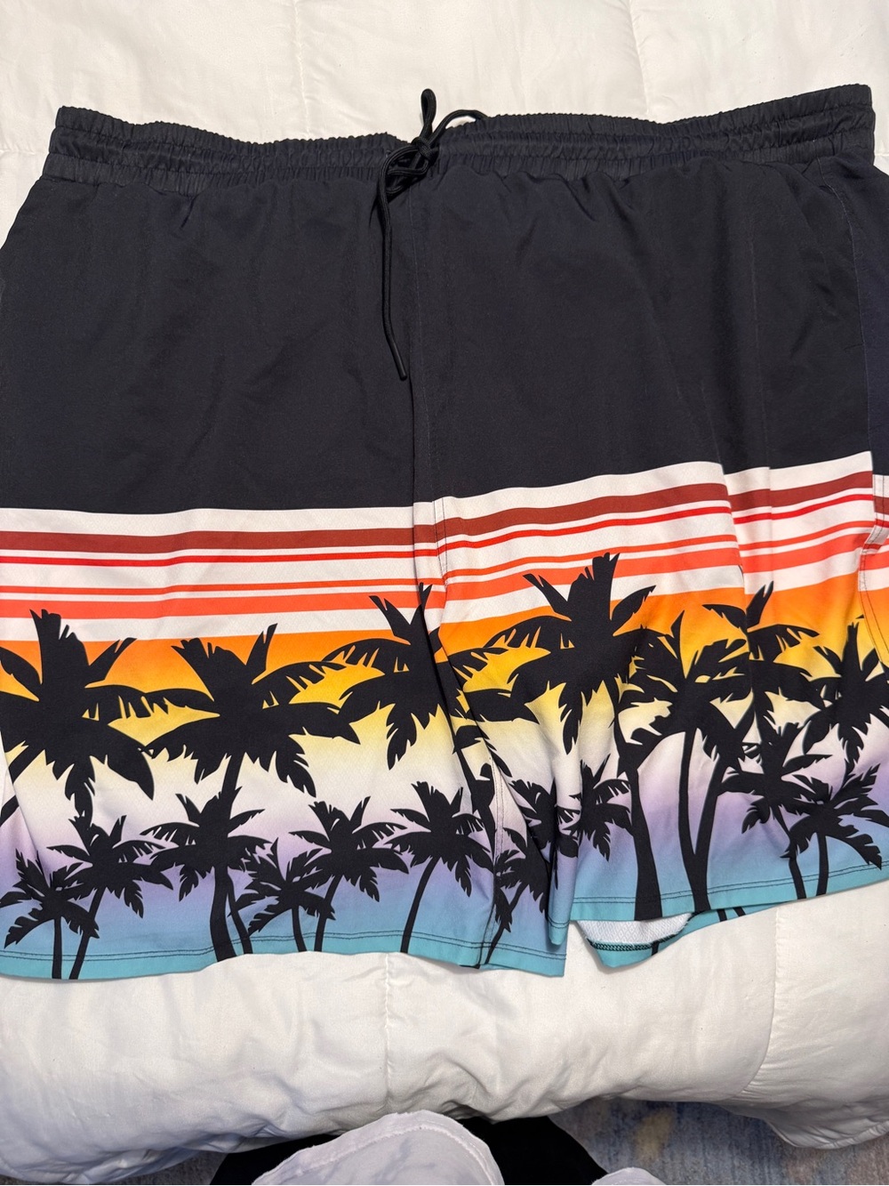 TomboyX Black Swim Shorts with Sunset Palm Gradient
